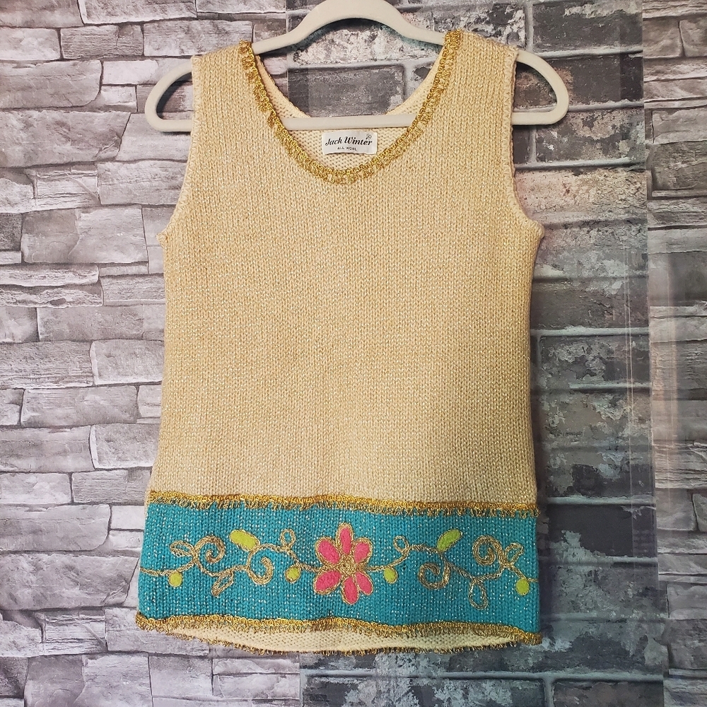Vintage Jack winter wool knit Top embroidery Classy Rare Old Money Shimmery Smll